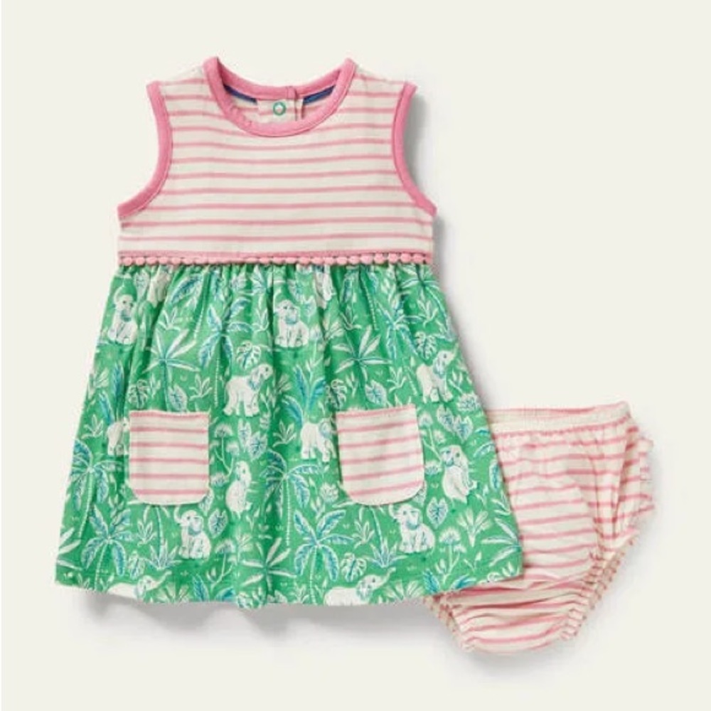 NWT Baby Boden sleeveless jersey dress in Aloe Green Elephant Palm